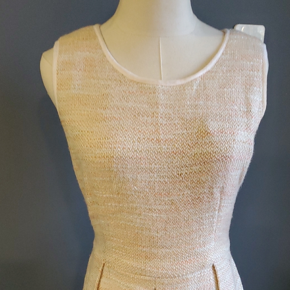 Elegant Sleeveless Beige Midi Tweed Dress Size M - Picture 3 of 13